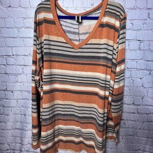 Glitzy Girl Neutral Colored Striped Long Sleeve Top